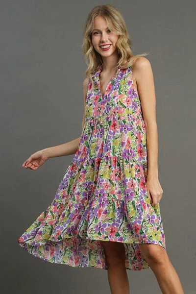 High-Low Hem Floral Tiered Dress