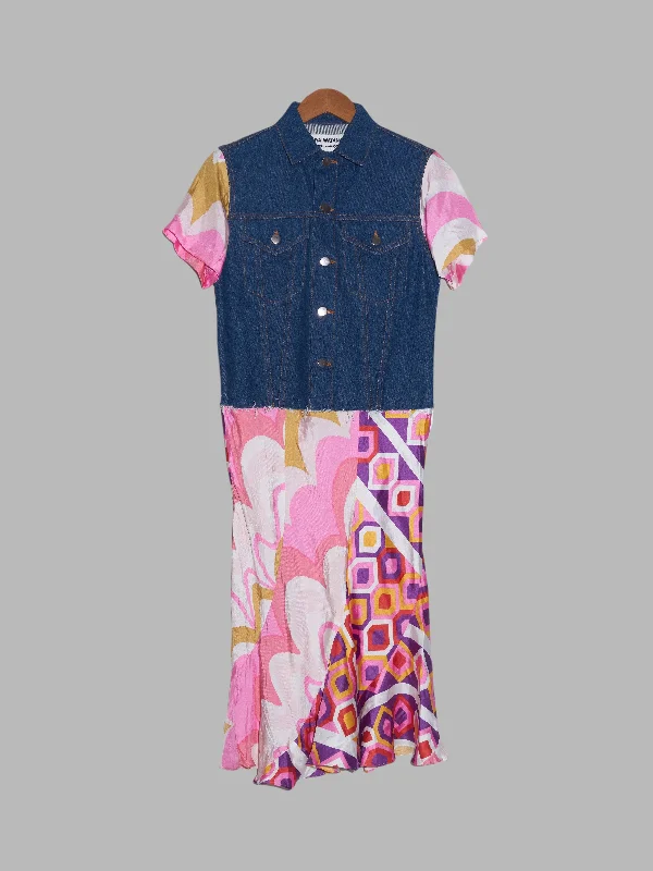 Junya Watanabe SS2001 denim vest dress with patterned silk skirt and sleeves