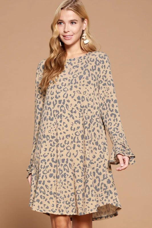 Brushed Hacci Bell Sleeve Leopard Dress