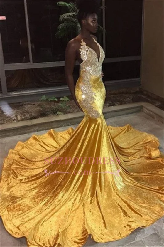 Sexy Sleeveless V-Neck Appliques Prom Dresses | Mermaid Sweep Train Sparkly Evening Gown BC0662 Sexy Sleeveless V-Neck Appliques Prom Dresses | Mermaid Sweep Train Sparkly Evening Gown BC0662
