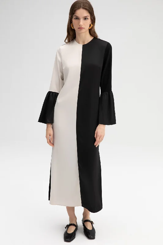 BLOCK COLORED CREPE DRESS