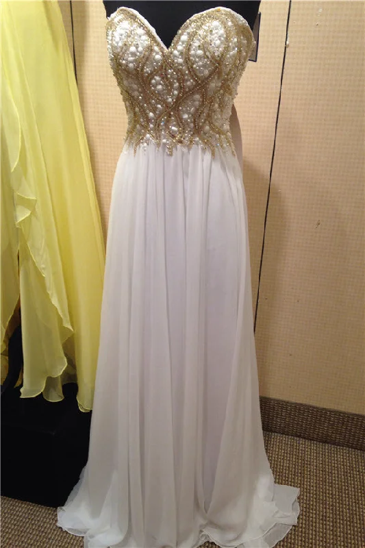 Sweetheart Chiffon Crystal  Evening Dresses Beading Sequined Glorious Perom Gowns