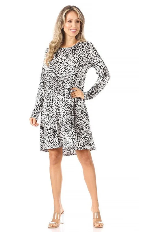 Long Sleeve Leopard Print Dress