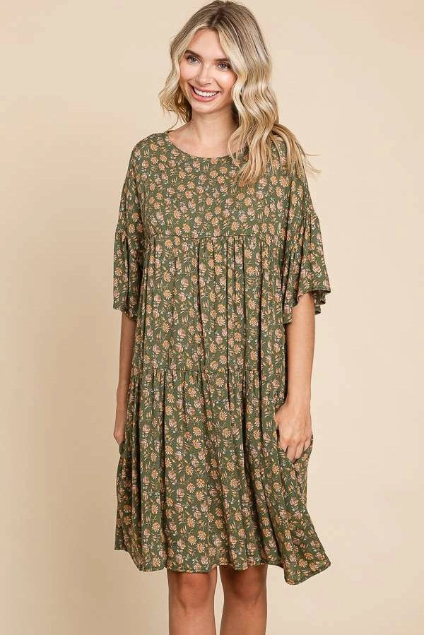 Loose Fit Flutter Sleeve Print Dress
