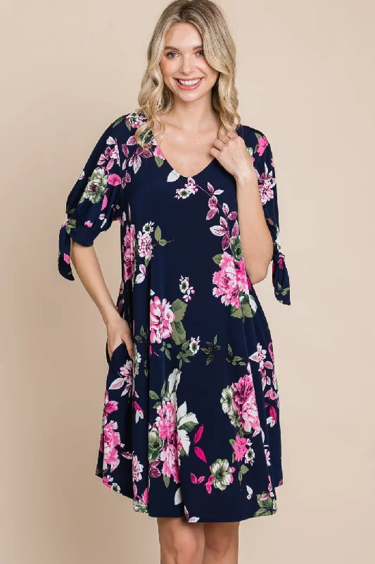 Floral Half Tie Sleeve Dress