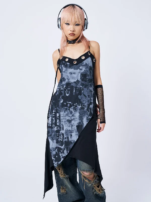 1992 Black & Grey Asymmetric Midi Dress Fashionable One-Shoulder Midi Dress