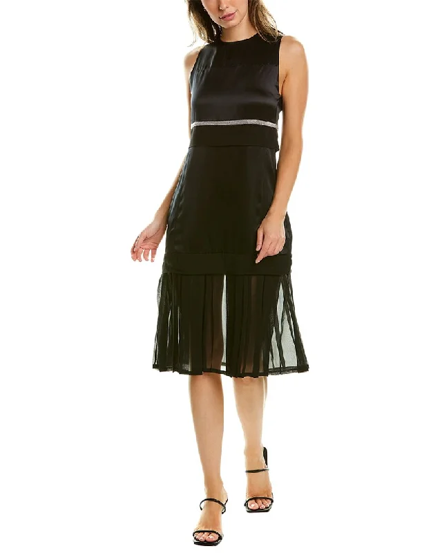 3.1 Phillip Lim Mixed Media Silk Midi Dress Trendy Midi Dress with Belt