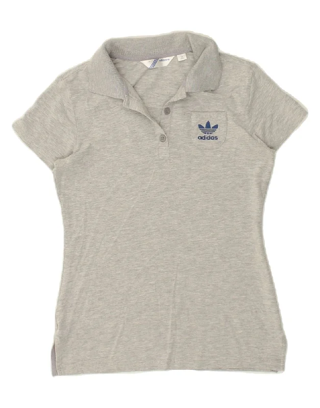 ADIDAS Womens Polo Shirt IT 48 Large Grey Cotton Casual Oversized Short Shirt