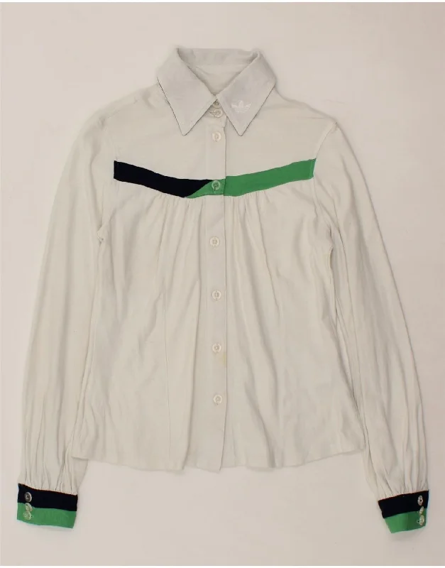 ADIDAS Womens Shirt Blouse UK 12 Medium White Colourblock Modal Soft Silk Short Sleeve