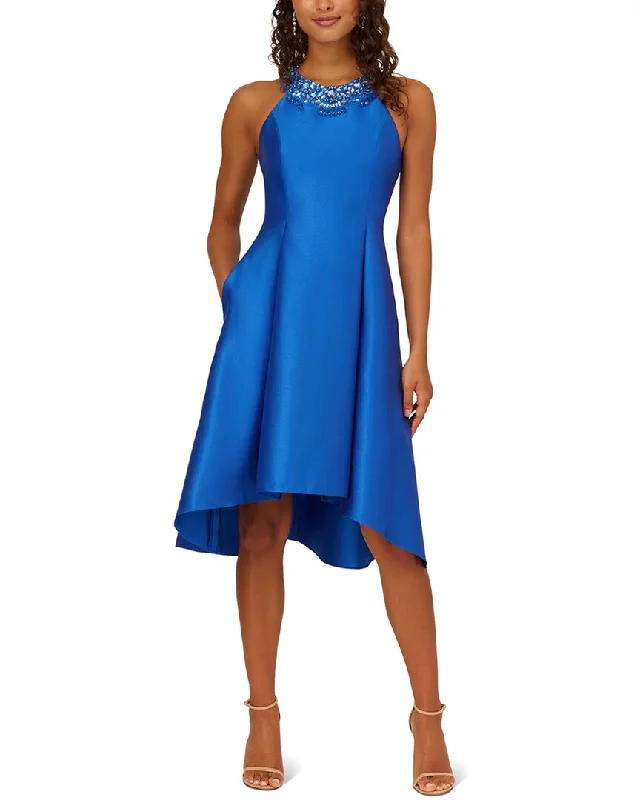 Adrianna Papell High-Low Solid Midi Dress Elegant Puff Sleeve Midi Dress