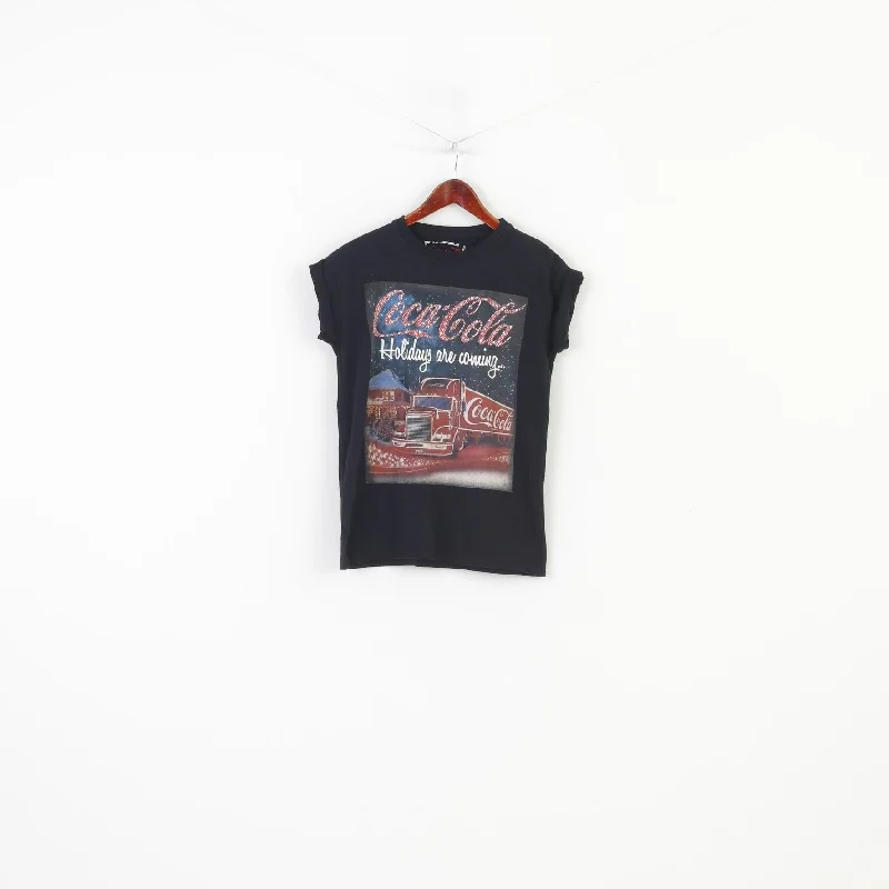 Atmosphere Women 8 S Shirt Black Cotton Crew Neck Coca Cola Holidays Vintage Top Classic Solid Short Shirt