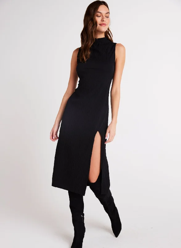 Mock Neck Midi Dress - Black Cozy Wide Strap Midi Dress