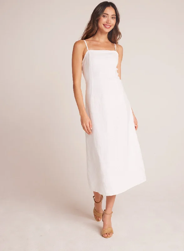 Fitted Cami Midi Dress - White Comfortable Deep V Midi Dress