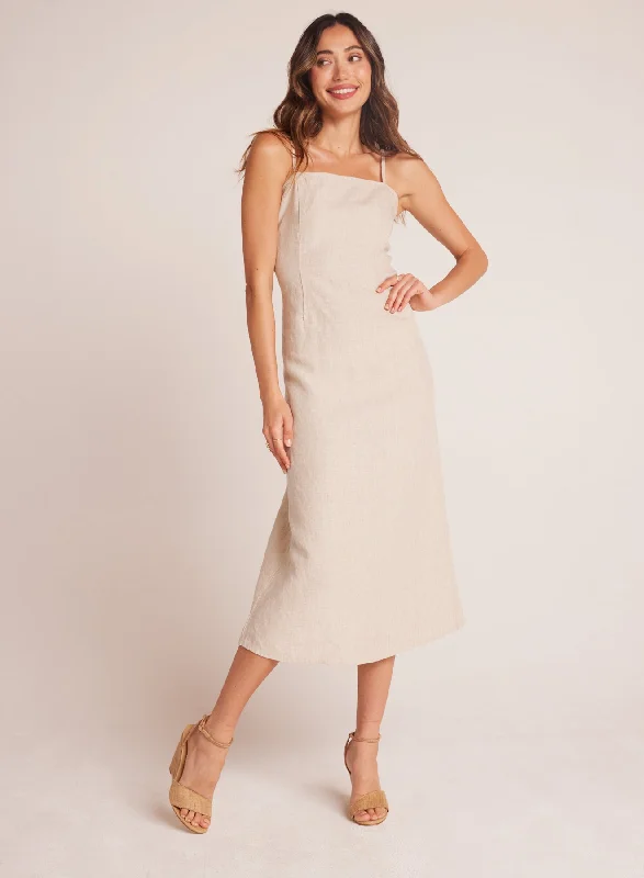 Fitted Cami Midi Dress - Linen Sand Comfortable Button Front Midi Dress