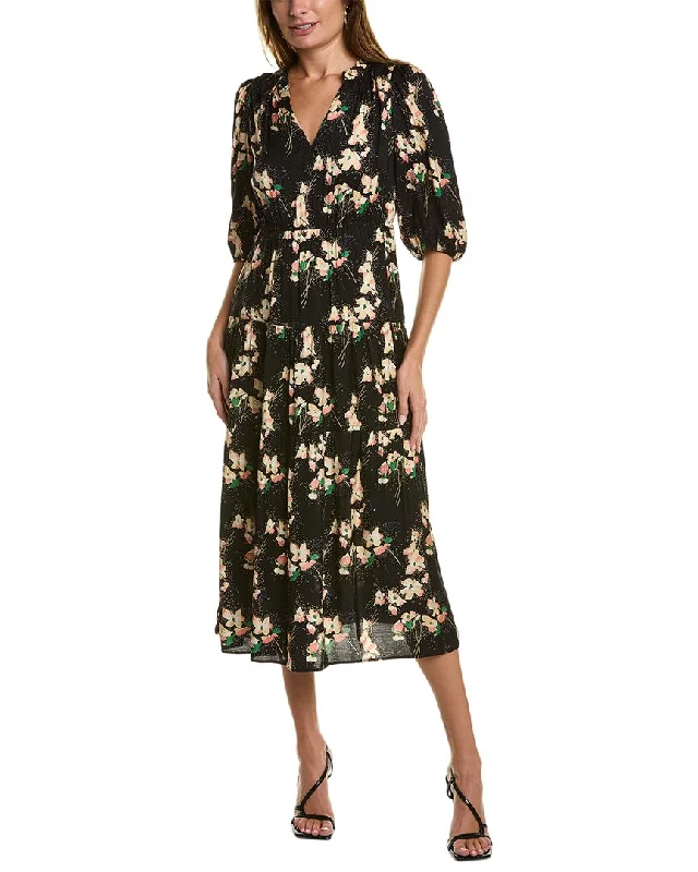 ba&sh Tiered Midi Dress Stylish Long Sleeve Floral Midi Dress