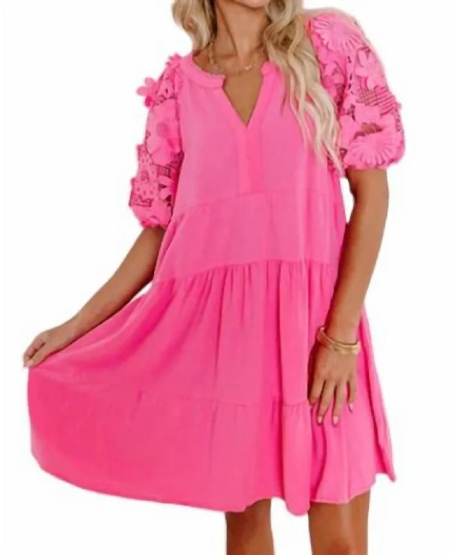 Babydoll Mini Dress In Bubblegum Pink Classic Floral Mini Dress