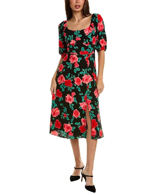 BCBGeneration Puff Sleeve Midi Dress Trendy Floral Wrap Midi Dress