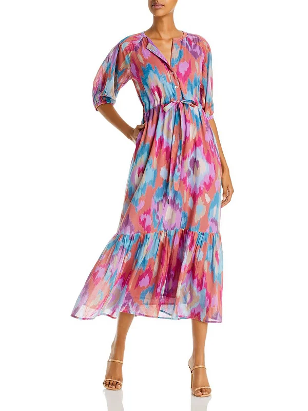 Betty Womens Cotton Printed Midi Dress Elegant Faux Wrap Midi Dress