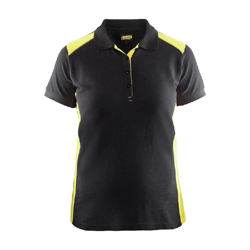 Blaklader 3390 Women's Polo Shirt Black / Hi-Vis Yellow Stylish Striped Short Sleeve