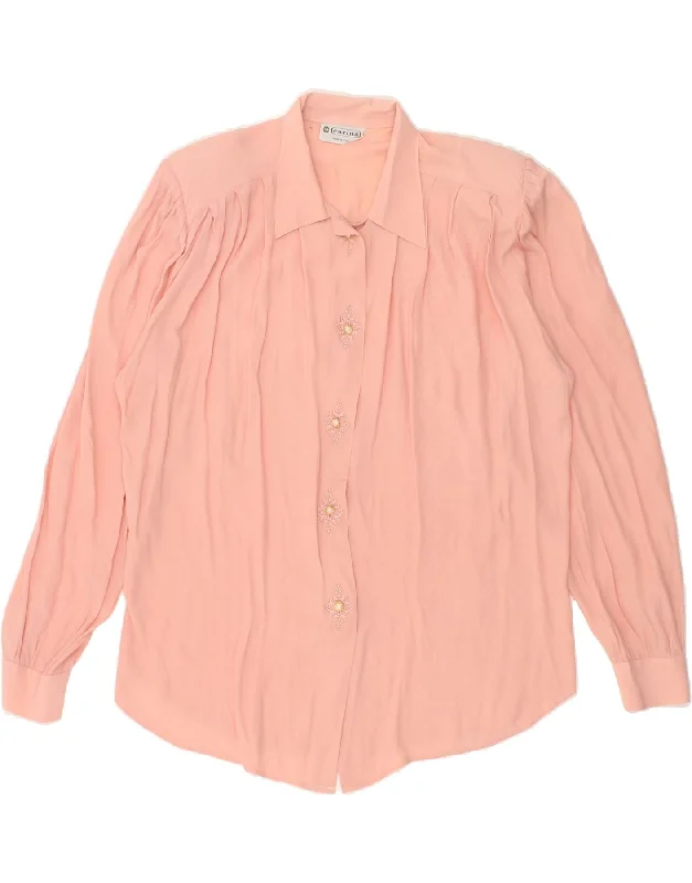 CARINA Womens Shirt Blouse UK 16 Large Pink Acetate Fashionable Rounded Short Shirt