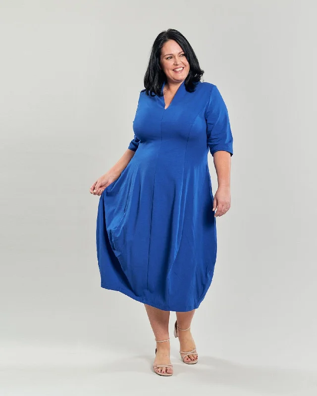 Carla Cocoon Midi Dress, Cobalt Elegant Satin Midi Dress