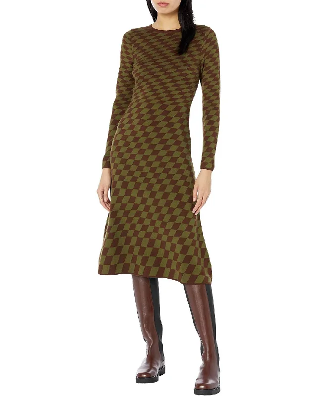 Checked Midi Dress In Brown Elegant Satin Slip Midi Dress