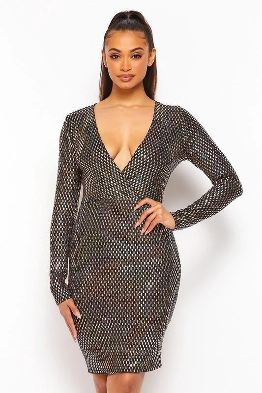 Chel's Sequin Plunging V Neck Mini Dress Fashionable Mini Dress with Pockets