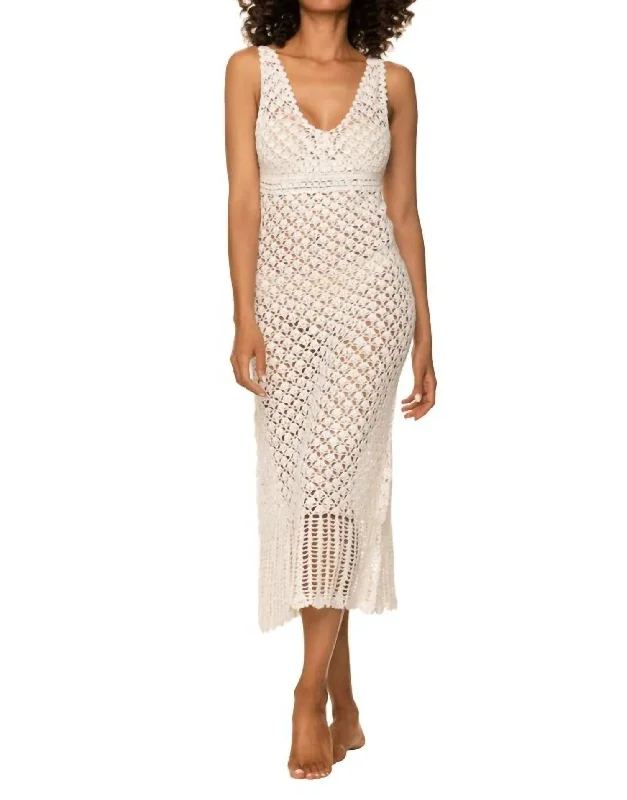 Claudia Crochet Midi Dress In Ivory Fashionable Skater Midi Dress