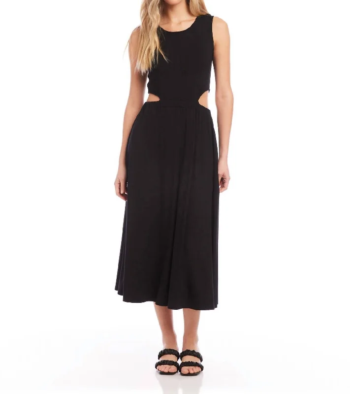 Cut Out Midi Dress In Black Fashionable Fitted Midi Dress