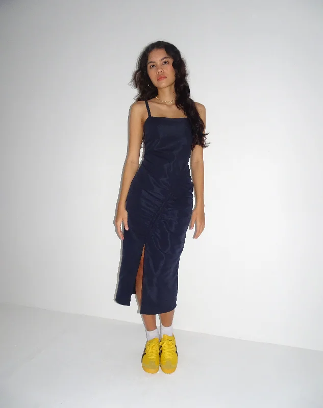 Daisha Midi Dress in Navy Stylish Wraparound Midi Dress