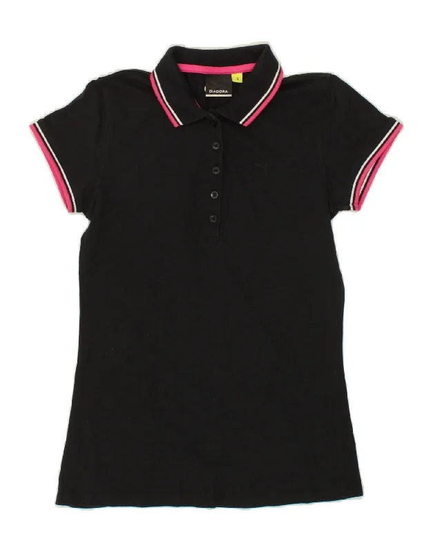 DIADORA Womens Polo Shirt UK 10 Small Black Relaxed Short Sleeve Tee