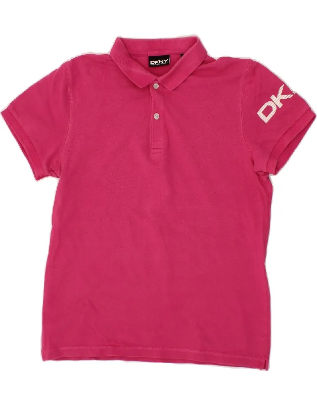 DKNY Womens Polo Shirt UK 12 Medium Pink Cotton Classic Basic Short Shirt