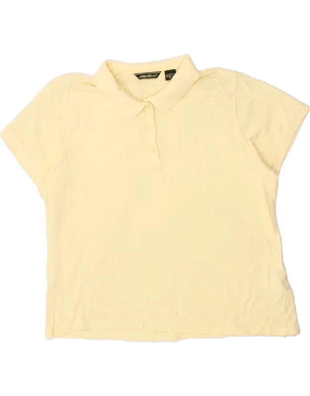 EDDIE BAUER Womens Polo Shirt UK 18 XL Yellow Cotton Cozy Summer Short Shirt