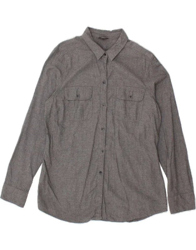 EDDIE BAUER Womens Shirt UK 14 Large Grey Cotton Stylish Round Neck Shirt