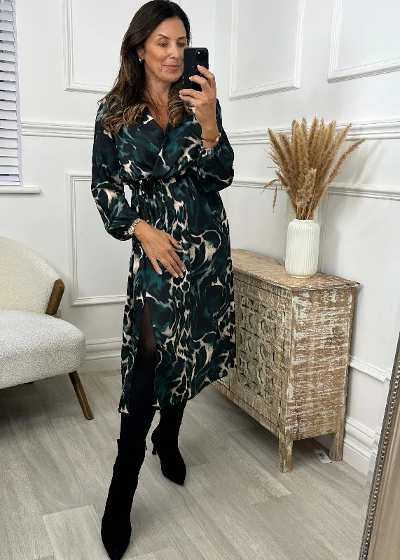 Emilia Teal Wrap Midi Dress Cozy Spaghetti Strap Midi Dress