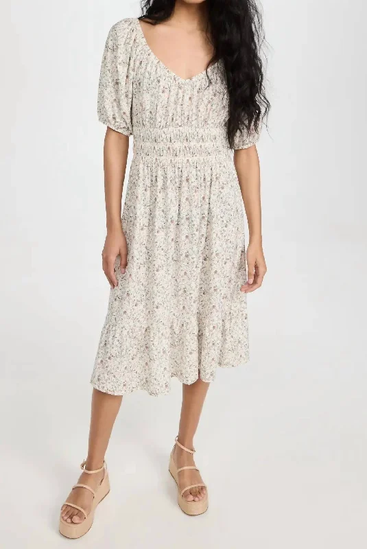 Fabia Shirred Midi Dress In Meadow Trendy Ruffle Hem Midi Dress