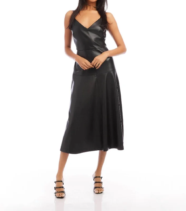 Faux Leather Midi Dress In Black Comfortable Denim Midi Dress