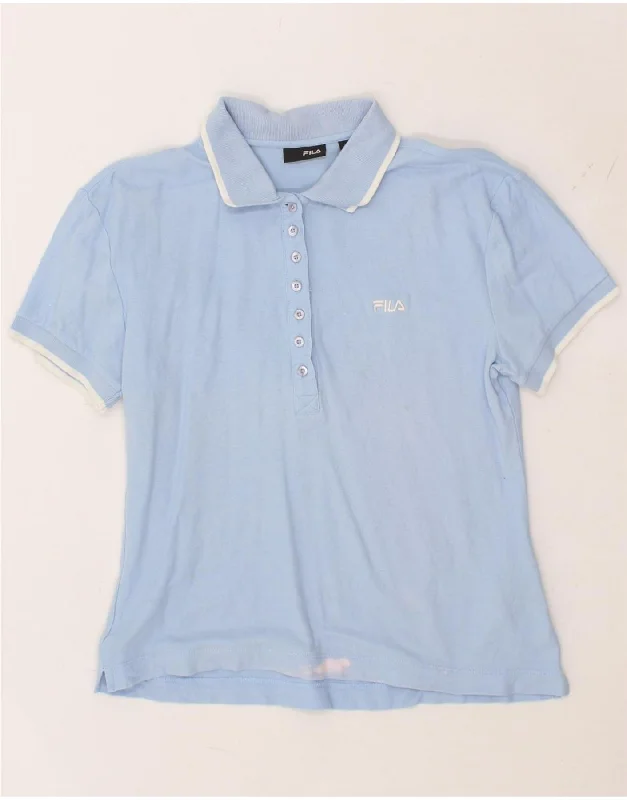 FILA Womens Polo Shirt UK 18 XL Blue Cotton Fashionable Tied Short Sleeve