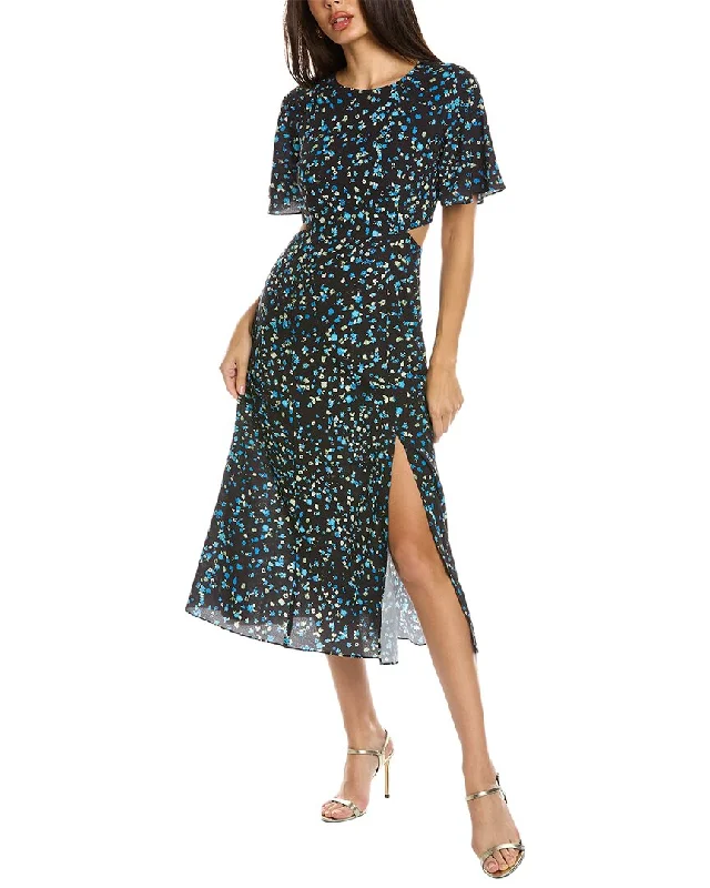 French Connection Shea Ferna Verona Midi Dress Stylish Long Sleeve Floral Midi Dress