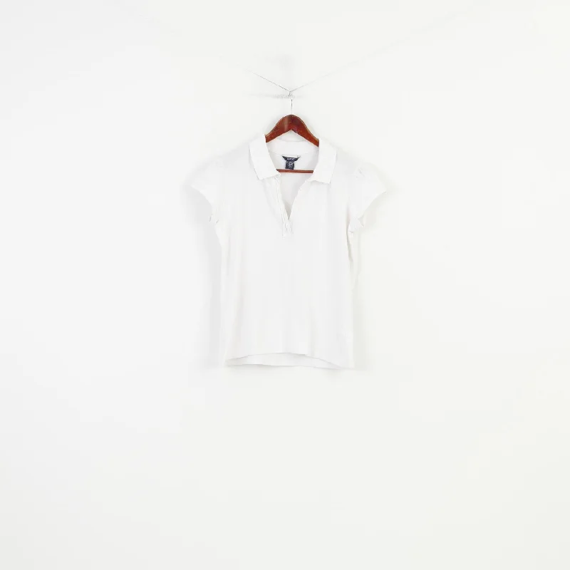 Gant Women XXL L Polo Shirt White V Neck Short Sleeve Cotton Elastane Vintage Top Elegant Draped Short Shirt