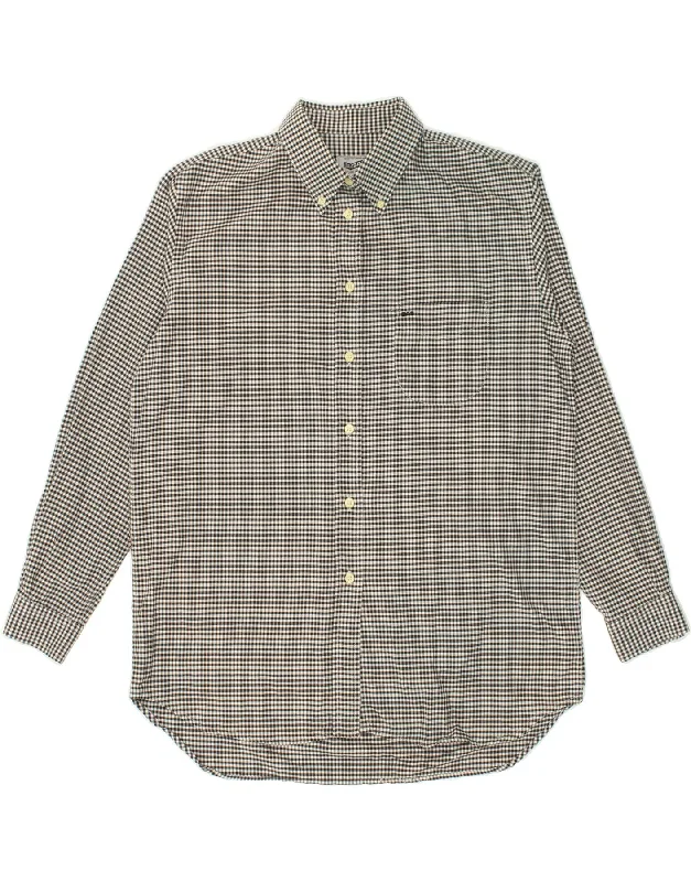 GAS Womens Shirt UK 16 Large Grey Gingham Cotton Stylish Split-Hem Short Shirt