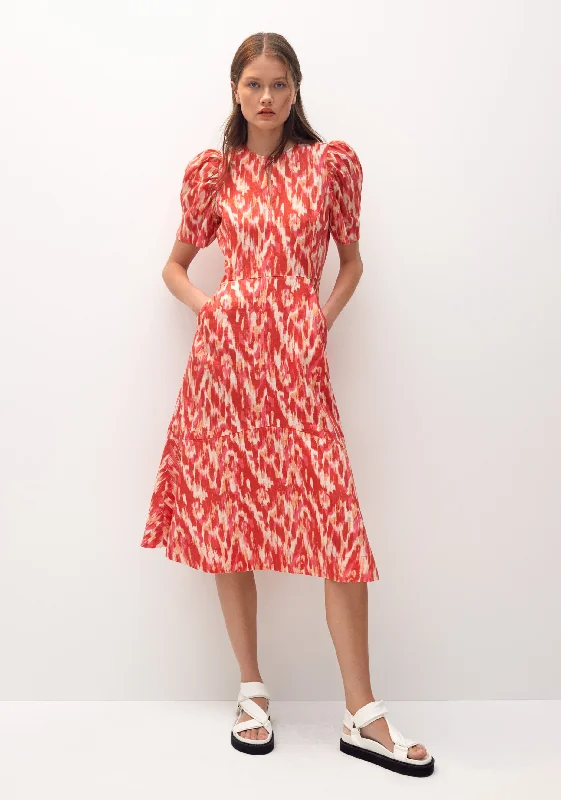 Georgia Linen Midi Dress_Print Trendy Square Neck Midi Dress