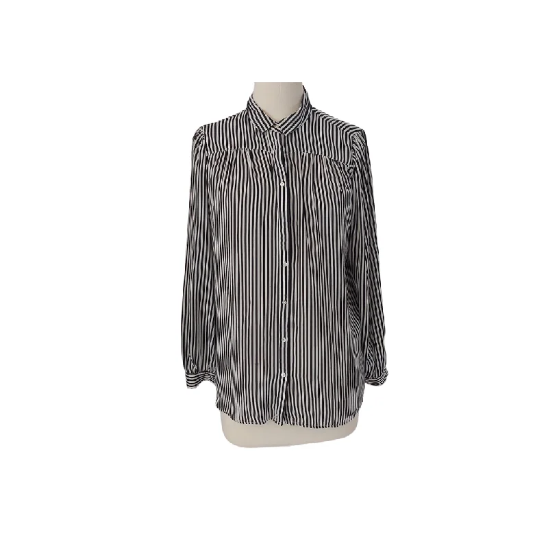 H&M Black & White Striped Button Down Shirt | Pre Loved | Elegant Lace-Trimmed Short Shirt