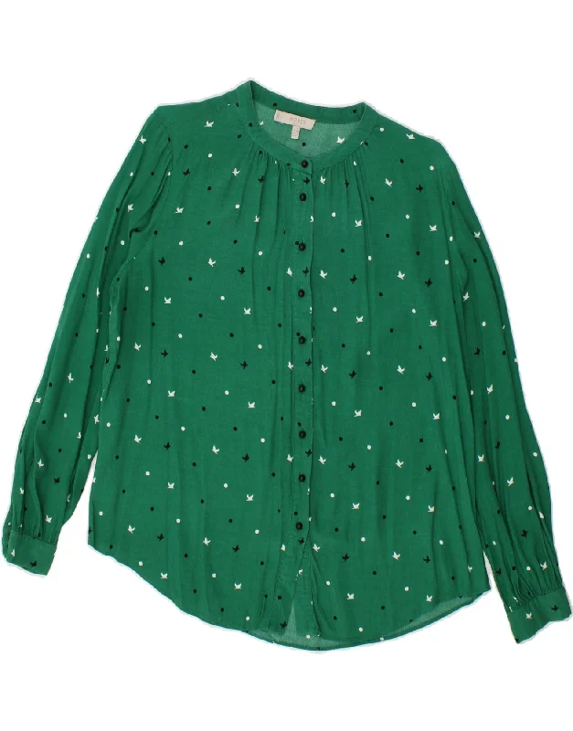 HOBBS Womens Shirt Blouse UK 12 Medium  Green Spotted Viscose Cozy Printed Short Shirt