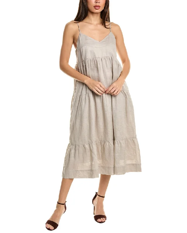 Johnny Was V-Neck Tiered Linen Midi Dress Elegant Velvet Midi Dress