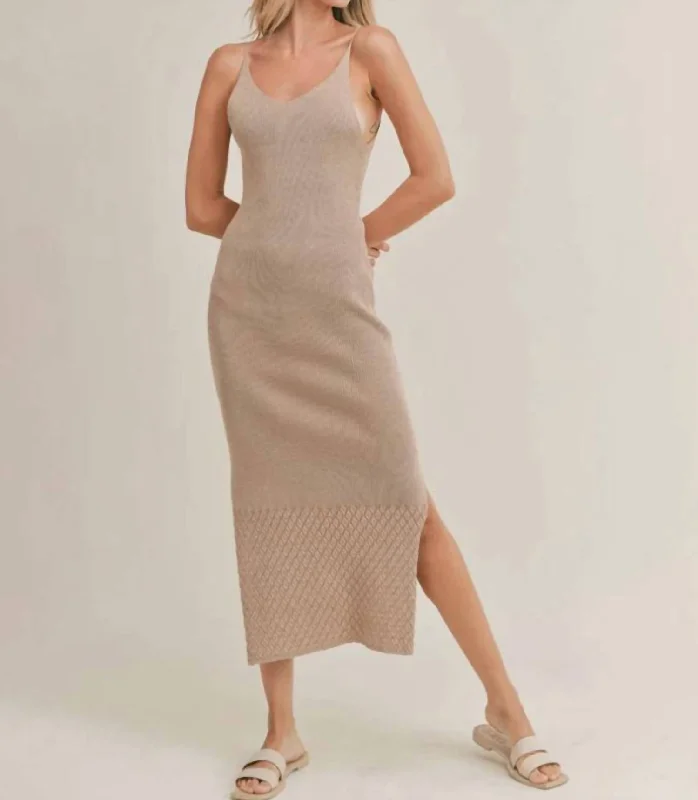 Kimberley Knit Midi Dress In Beige Comfortable Button Front Midi Dress