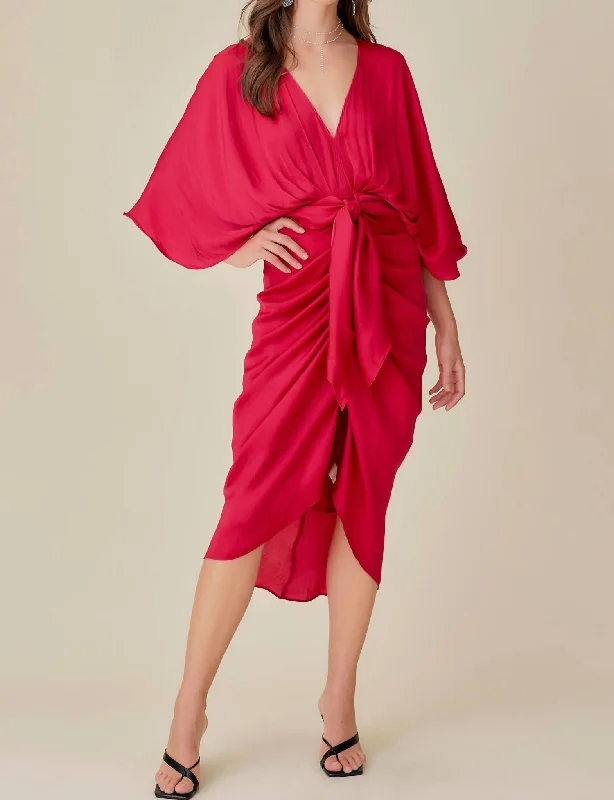 Kimono Midi Dress In Bright Berry Elegant Maxi-Midi Hybrid Dress