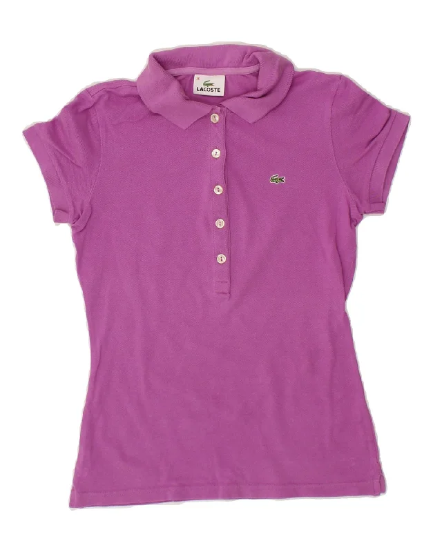 LACOSTE Womens Polo Shirt Size 36 Small Purple Cotton Stylish Striped Short Sleeve