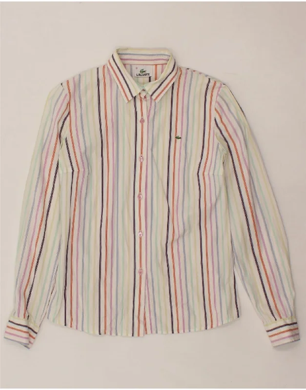 LACOSTE Womens Shirt Size 38 Medium Multicoloured Striped Cotton Comfortable Flowing Short Sleeve