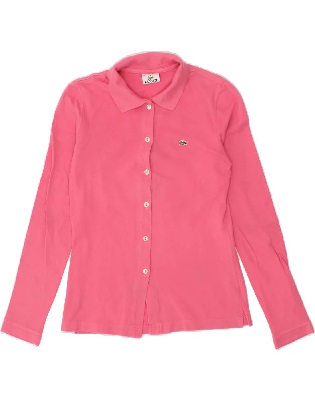 LACOSTE Womens Shirt Size 38 Medium Pink Cotton Comfortable Fit Short Shirt